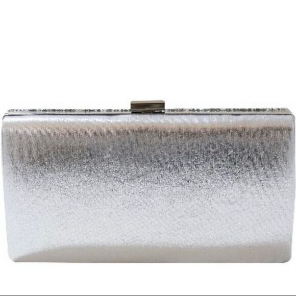 Silver Rhinestone Evening Clutch Bag with short and long strap - Picture 9 of 11